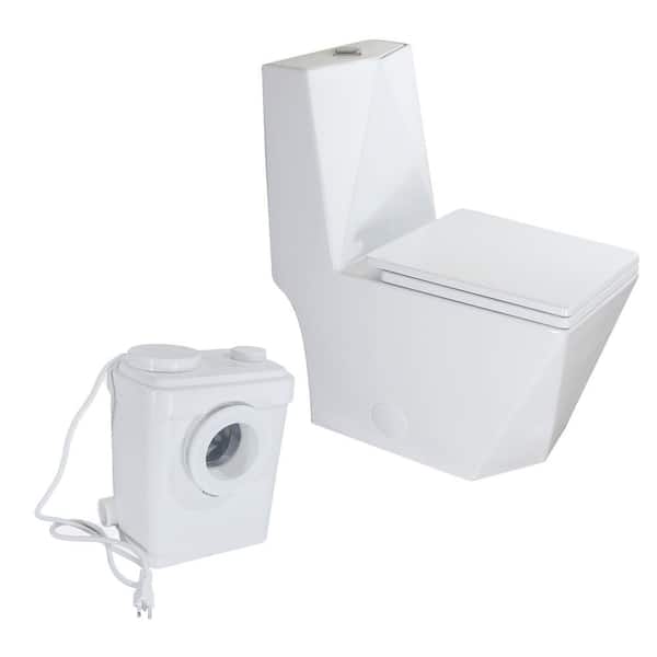 450 W Macerating Toilet, Upflush Square Shape Toilet in White for Basement, 1.1/1.6 GPF Dual Flush, 16.5 In. Seat Height