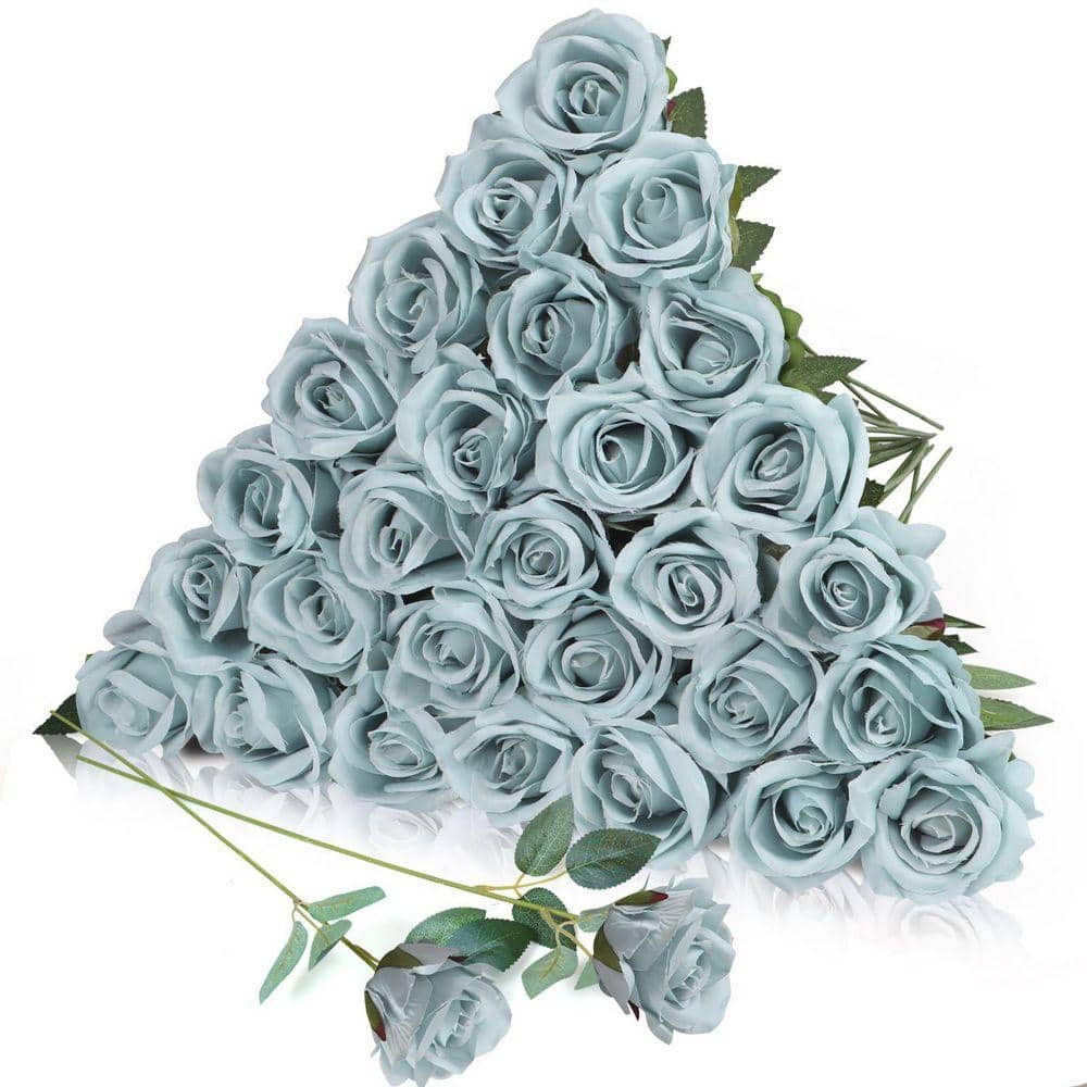 20 in. Blue Outdoor Artificial Rose Plastic Flower for Home