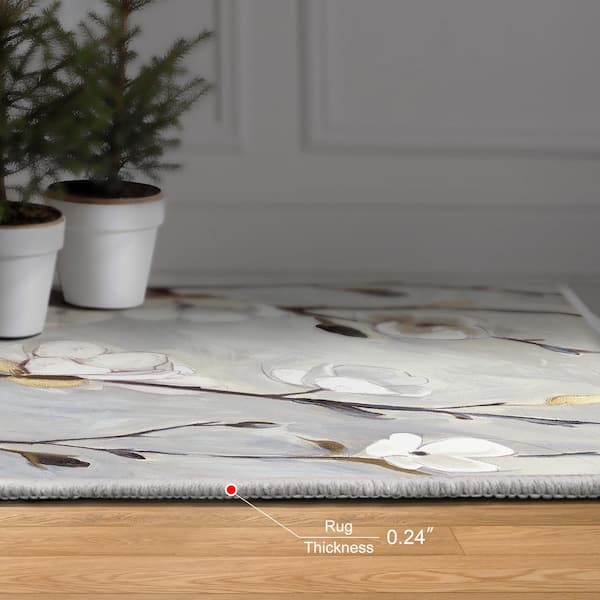 White 8 ft. x 10 ft. Blossoming Up II Washable Flowers Art Powerloomed Heavenly Softness NonSlipping Backing Area Rug