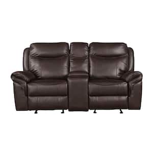 Creeley 80 in. W Dark Brown Faux Leather Manual Reclining Loveseat with Center Storage, Receptacles and USB Port