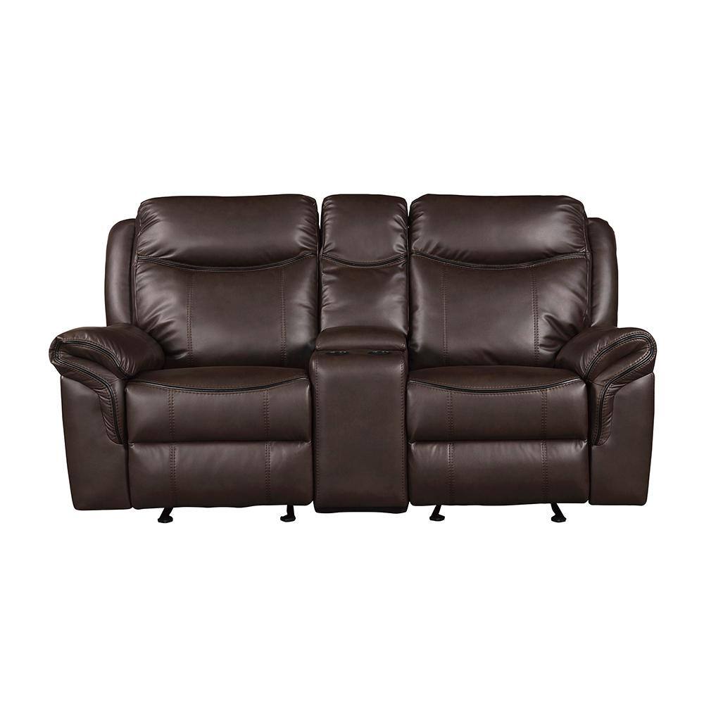 Creeley 80 in. W Dark Brown Faux Leather Manual Reclining Loveseat with Cen