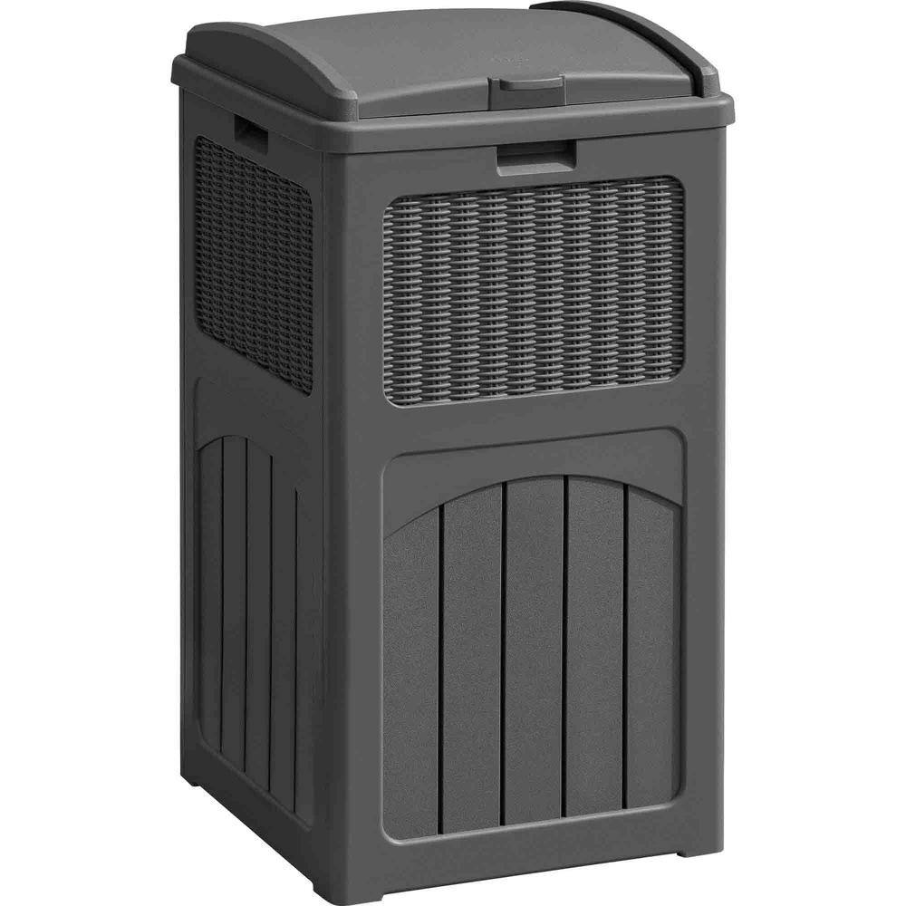 33 gal. Resin Gray Outdoor Hideaway Patio Trash Can TG-10008 - The Home ...