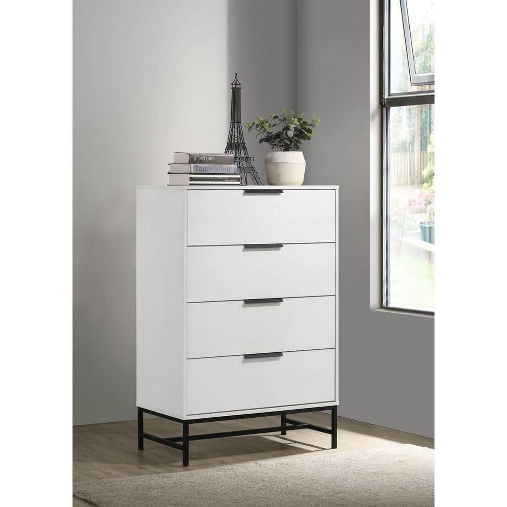 Sonora White 4-Drawer Chest with Black Metal Base