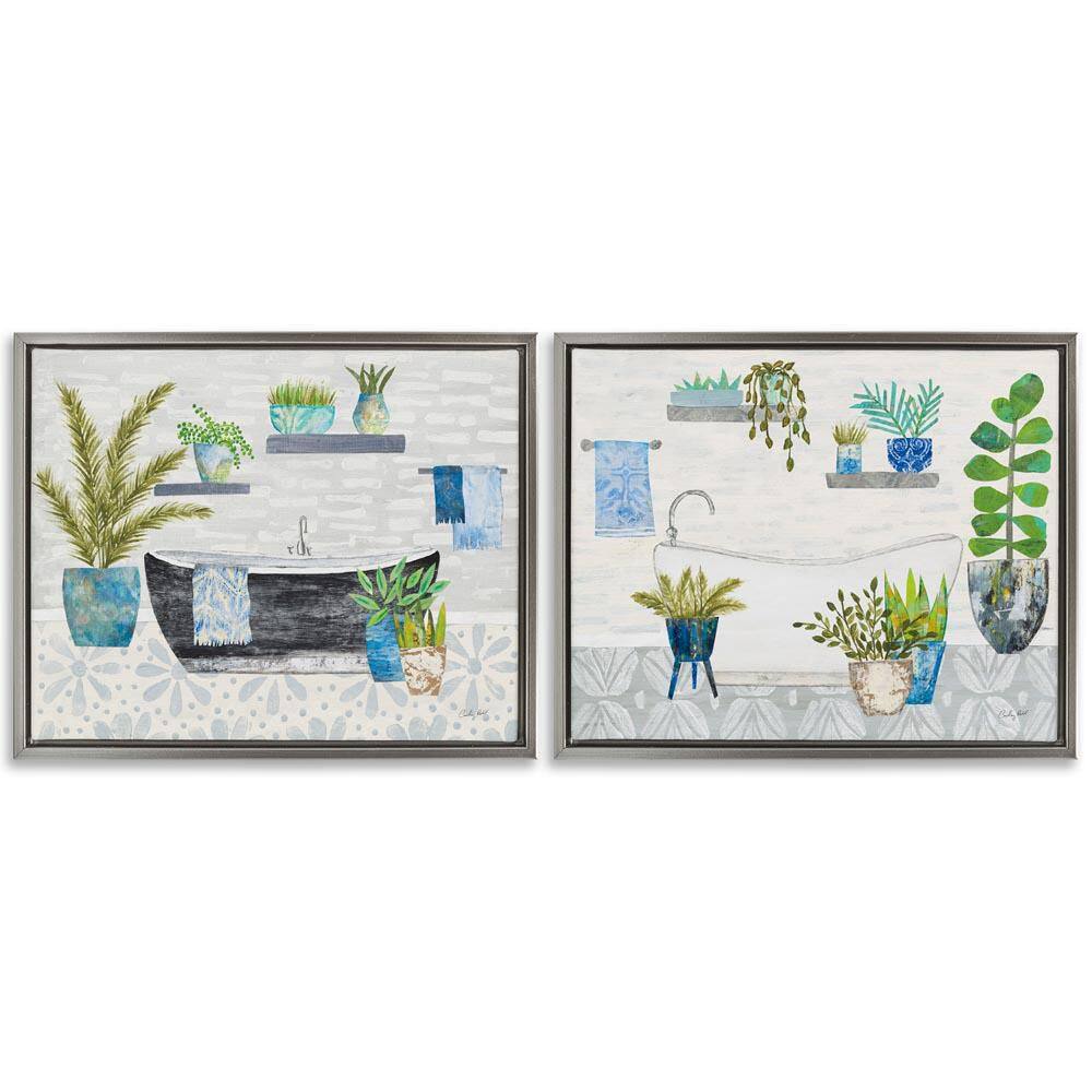 Charming Botanical Bathroom by Courtney Prahl 2-Pieces Gray Floater Frame Nature Graphic Art Print 25 in. x 31 in. price history on PriceWatchPro