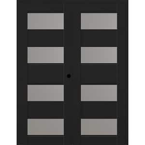 Della 72 in. x 80 in. Left Active 4-Lite Frosted Glass Black Matte Composite Double Prehung Interior Door