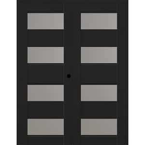 Della 60 in. x 80 in. Left Active 4-Lite Frosted Glass Black Matte Composite Double Prehung Interior Door