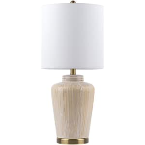 Pingree 26.5 in. Ivory Indoor Table Lamp with White Cylinder Shaped Shade