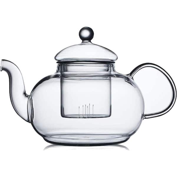 3-Cup Clear Modern Borosilicate Glass Stovetop Safe Teapot with Removable Infuser Loose Leaf Blooming Tea Maker