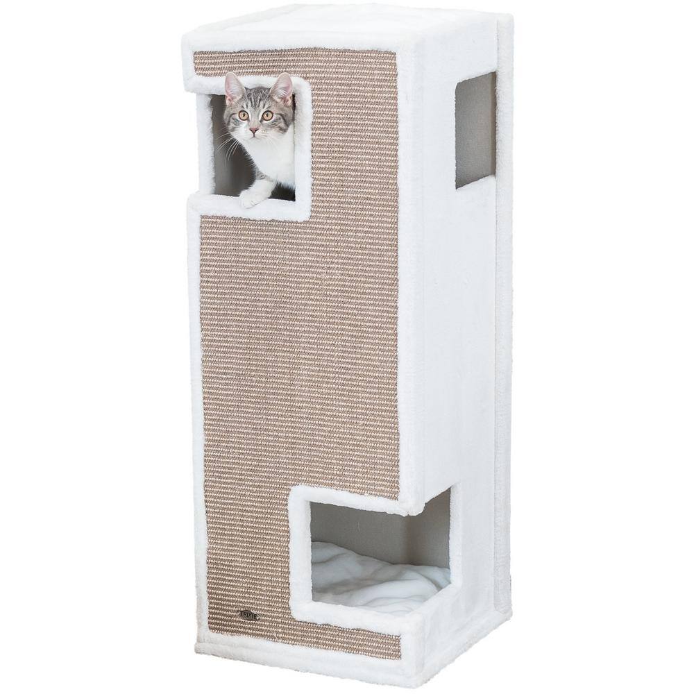 Gerardo 3-Story White and Brown Sisal Cat Tower