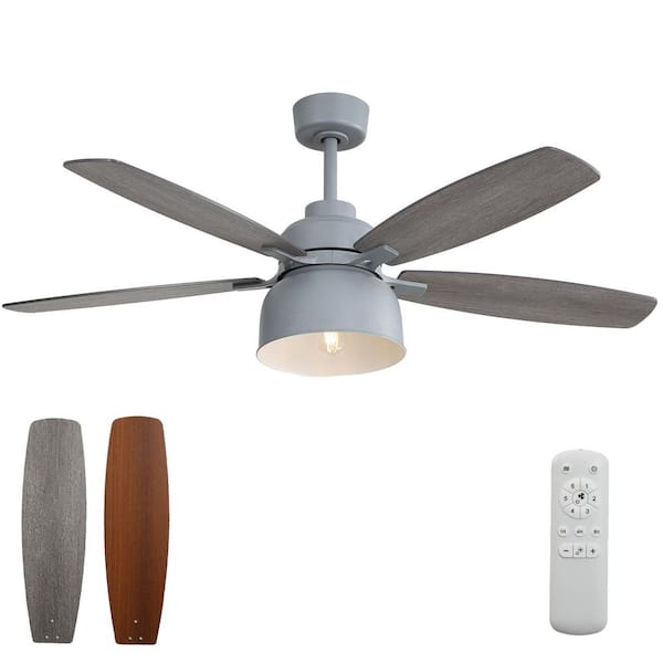 CACI Mall 52 in. Indoor/Outdoor Industrial Gray Ceiling Fan with E26 Light Kit, 6-Speed Reversible DC Motor and Remote