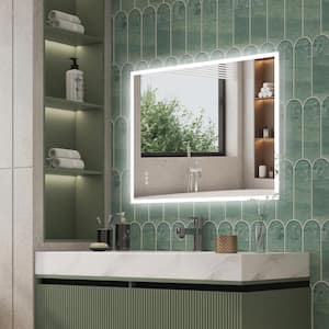 28 in. x 36 in. Rectangular Framed Back Front Lit Wall Fogless Dimmable LED Bathroom Vanity Mirror with Lights in White