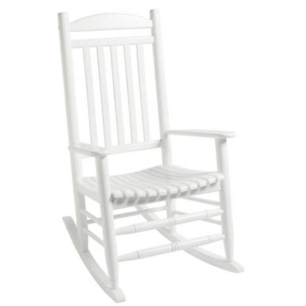 glossy white wood outdoor rocking chair