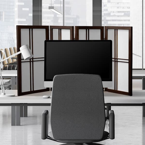 Oriental Furniture 2 ft. Short Desktop Double Cross Shoji Screen - Walnut - 4 Panels