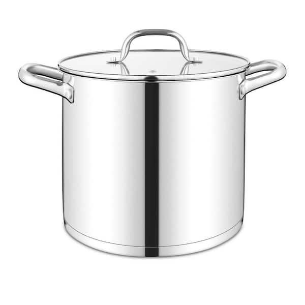 10 qt. Pasta Pots Stainless Steel Large Soup Cooking Pot with Tri-ply Bottom Glass Lid Induction/Gas/Ceramic Compatible