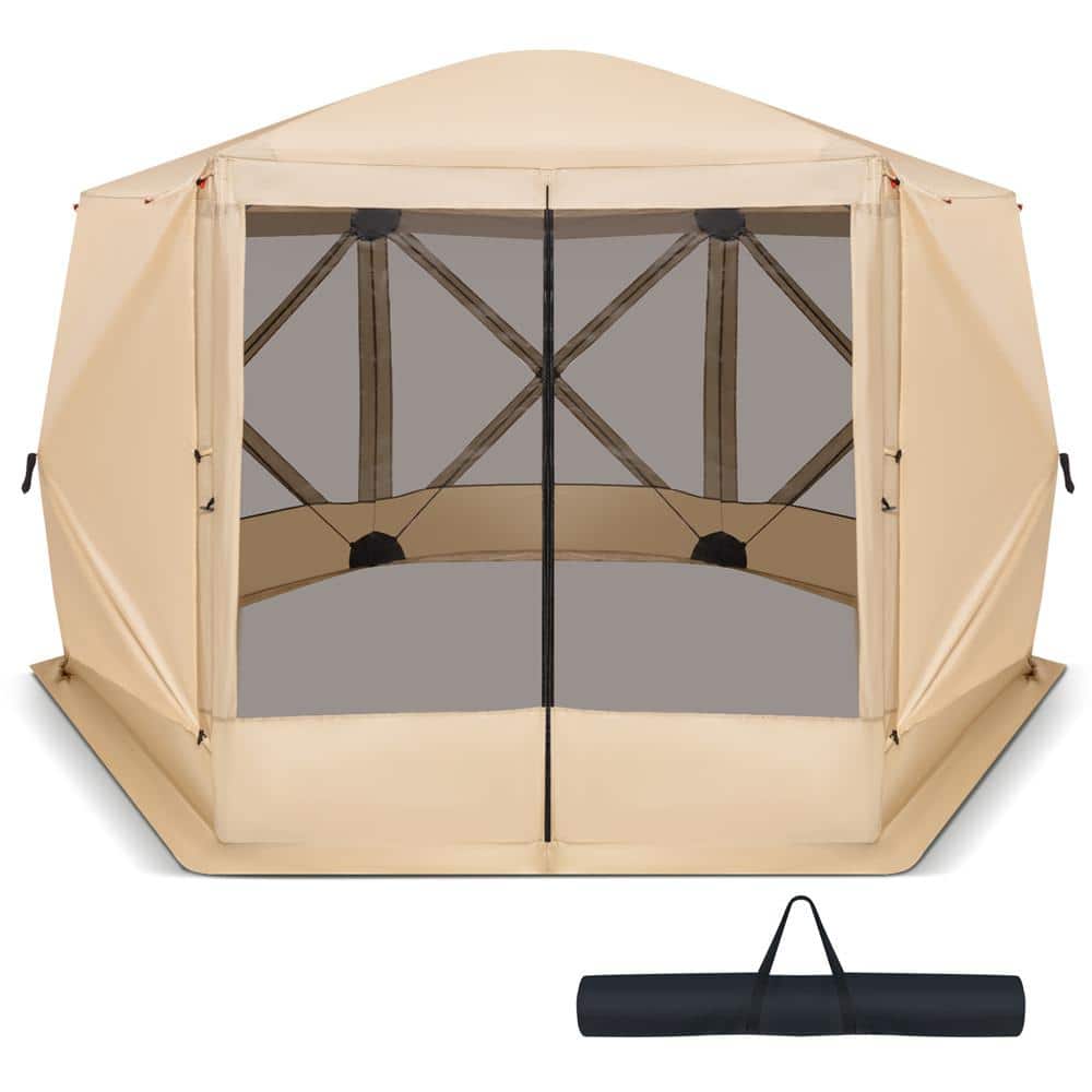 Costway 11.5 ft. x 11.5 ft. 6-Sided Pop-up Screen House Tent with 2 Wind  Panels for Camping Coffee HCST00287 - The Home Depot