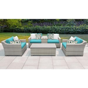 Fairmont 6-Piece Wicker Outdoor Seating Group with Aruba Blue Cushions