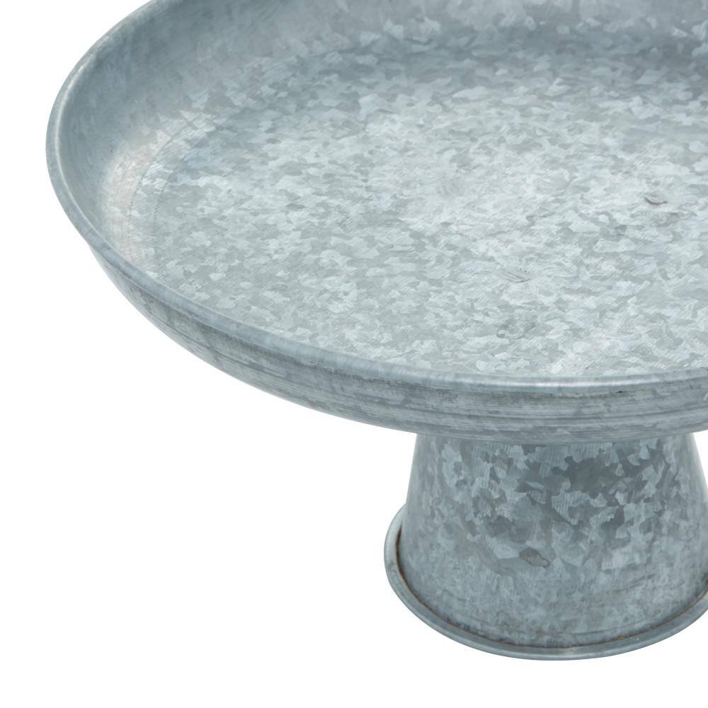 Gray Galvanized Metal Pedestal Cake Stand with Ridged Design