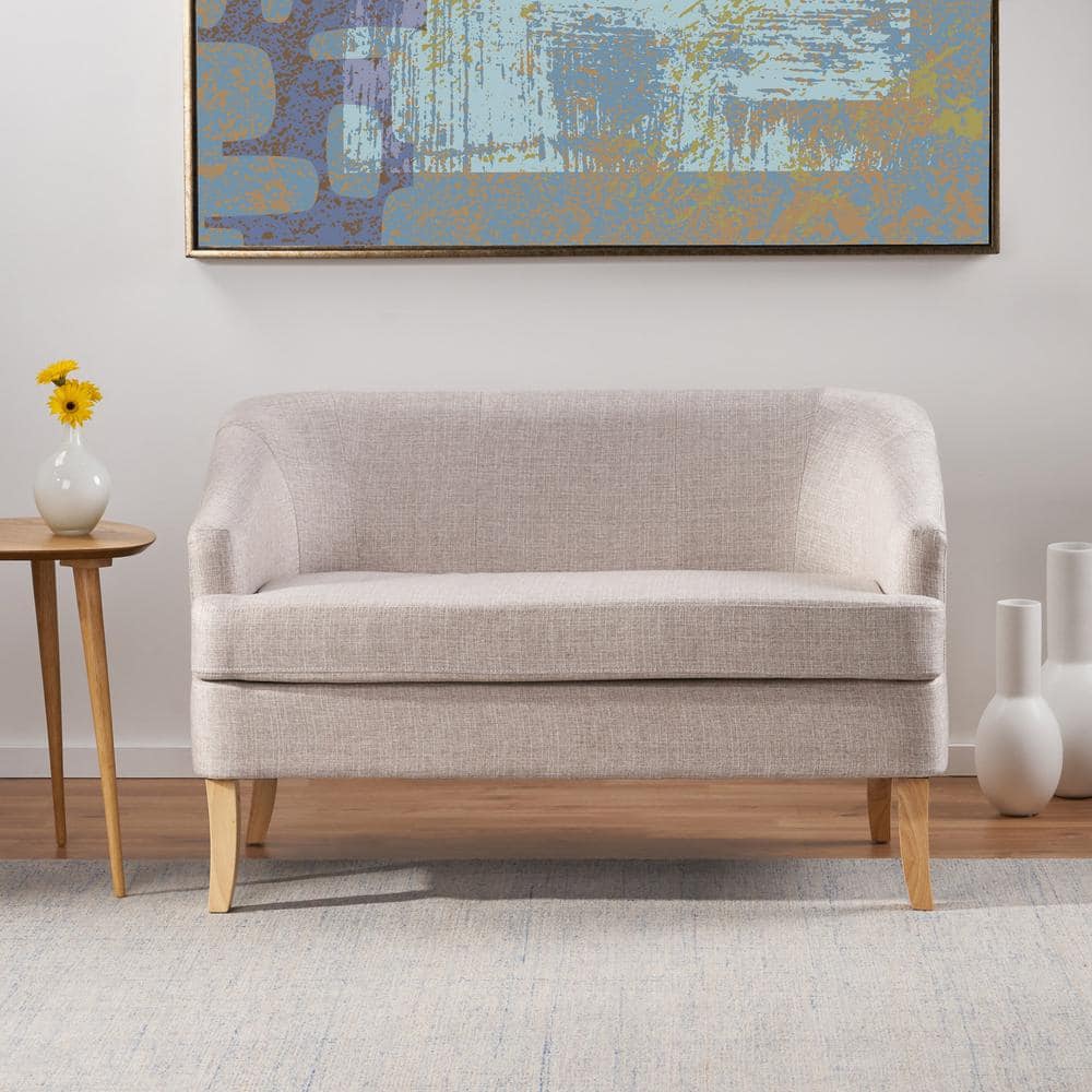 Elegant Beige Birch Wood Sloped Arm Loveseat