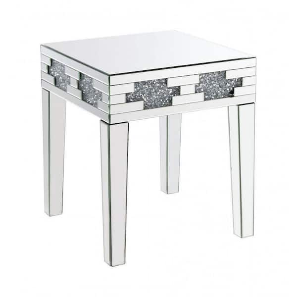 Benjara 20 in. Silver Square Glass End Table with Tapered Legs