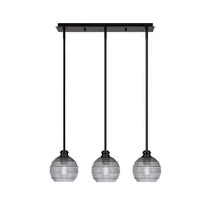 Albany 60-Watt 3-Light Espresso Linear Pendant Light with Smoke Ribbed Glass Shades and No Bulbs Included