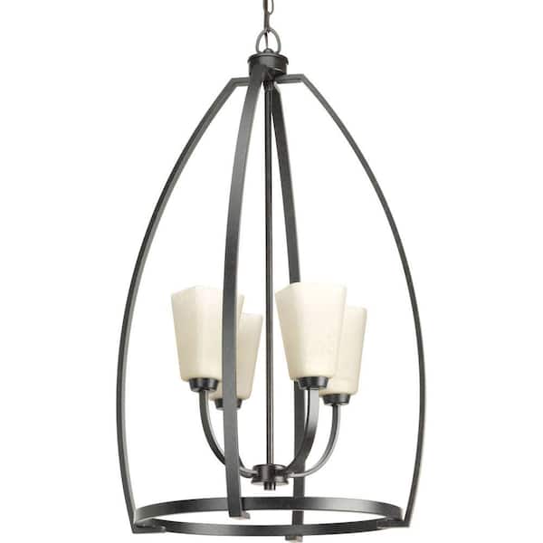 Progress Lighting Ridge Collection 4-Light Espresso Foyer Pendant with Etched Watermarked Glass