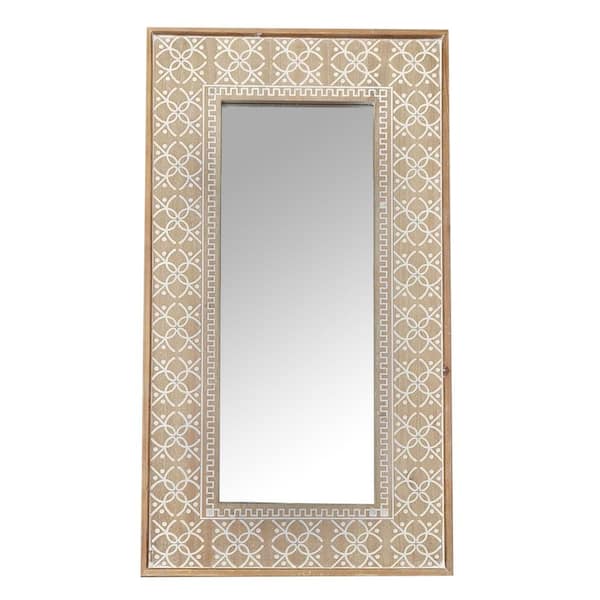 PARISLOFT 22 in. W x 39.75 in. H Rectangle Wood Framed Brown and White Wall Mirror