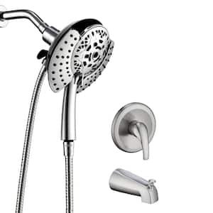 Single Handle 10-Spray 5 in. Dual Tub and Shower Faucet 1.75 GPM Wall Mount in Brushed Nickel (Valve Included)