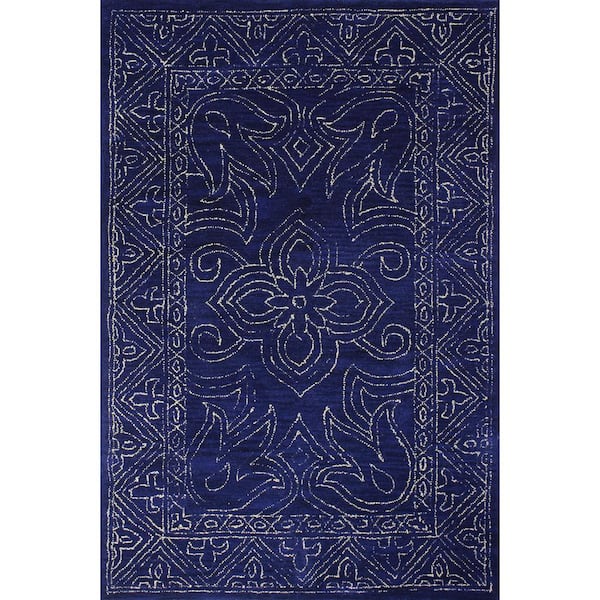 BASHIAN Venezia Navy 8 ft. x 10 ft. (7'6" x 9'6") Floral Transitional Area Rug