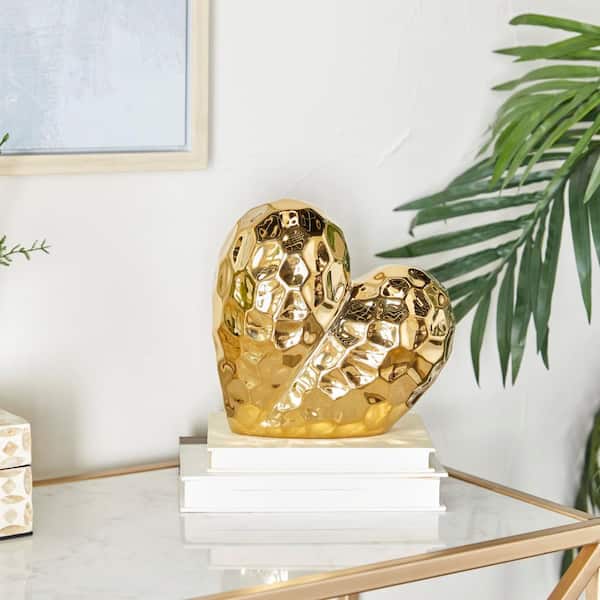 Litton Lane Gold Porcelain Dimensional Angled Origami Inspired Heart Sculpture