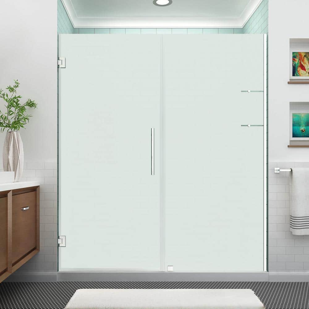 Belmore GS 72" Frosted Glass Frameless Hinged Shower Door in Stainless Steel