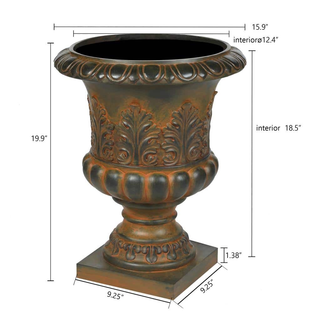 Classic Weathered Brown 18" MgO Urn Planter for Outdoor Elegance