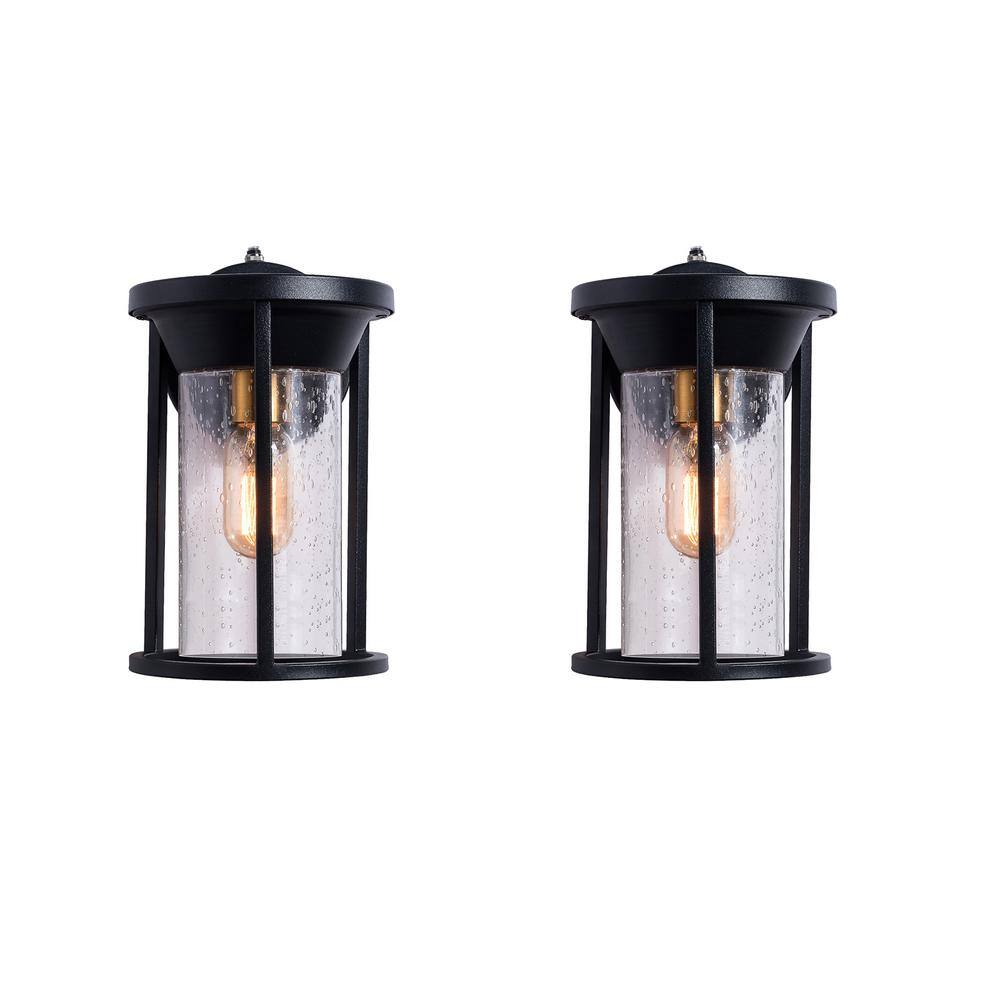 Hawaii 11.02 in. H Black Seeded Glass Hardwired Outdoor Wall Lantern Sconce with Dusk to Dawn (Set of 2) price history on PriceWatchPro