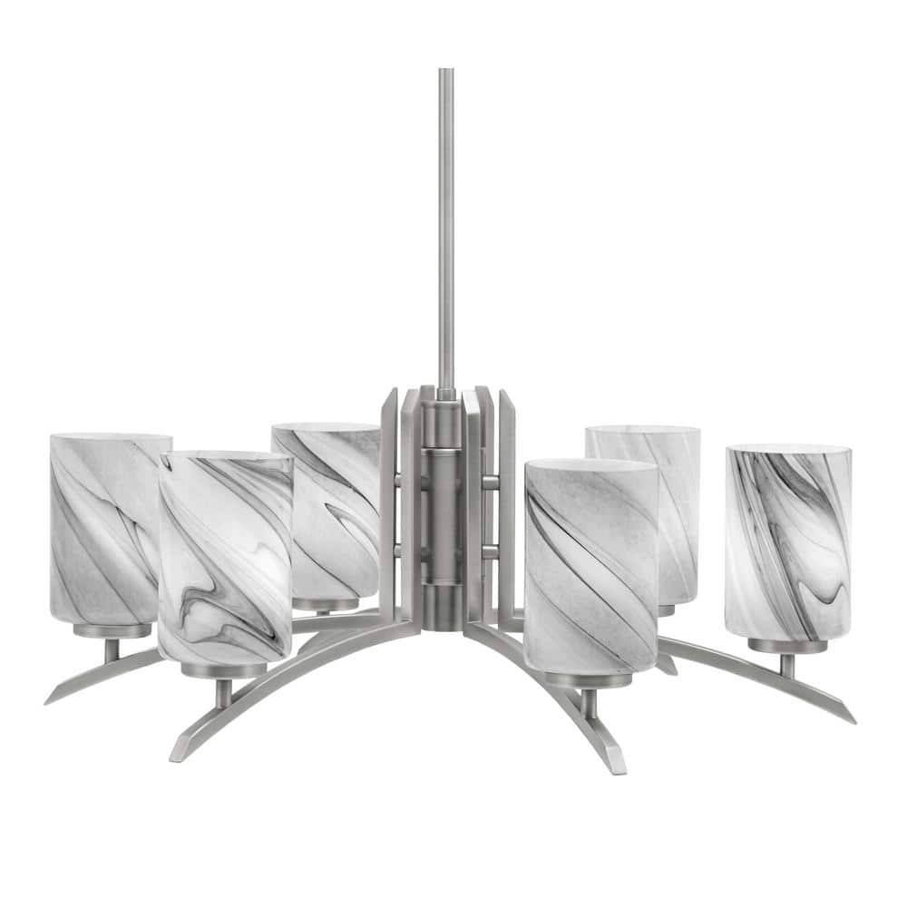 Siena 26 in. 6 Light Graphite Chandelier with Onyx Swirl Glass Shades
