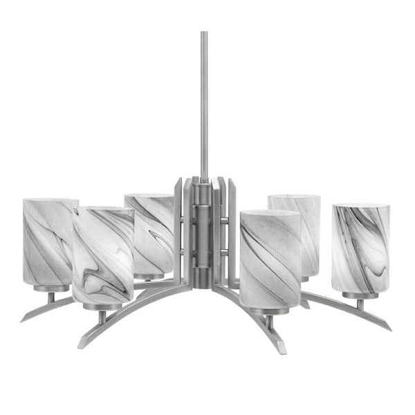 Unbranded Siena 26 in. 6 Light Graphite Chandelier with Onyx Swirl Glass Shades