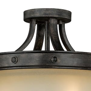 Halifax 14.5-in W Bronze Rustic Bowl Semi Flush Mount Ceiling Light Cream Glass