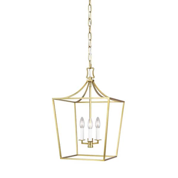 Generation Lighting Southold 13.5 in. W x 20.75 in. H 3-Light Burnished Brass Small Steel Frame Lantern Chandelier with No Bulbs Included
