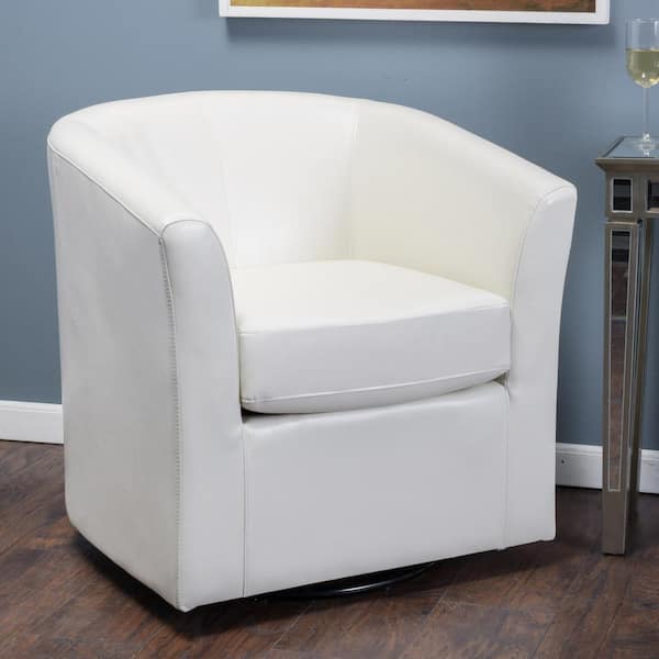 Noble House Nylah Ivory Faux Leather Club Chair with Swivel Set