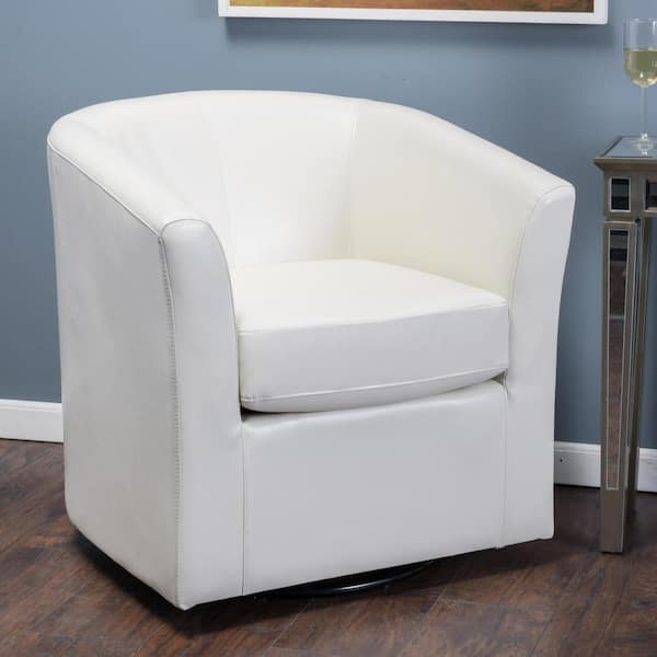 Nylah Ivory Faux Leather Club Chair with Swivel (Set of 1)