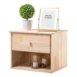 2-Piece Nightstand Tan Rubber Wood Floating with 1-Drawer and Storage 13.8 in. H x 17.7 in. W x 13.8 in. D