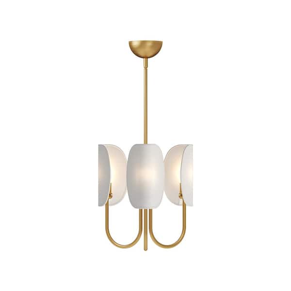 Seno 15 in. 3 Light 60-Watt Aged Gold/White Cotton Fabric Chandelier