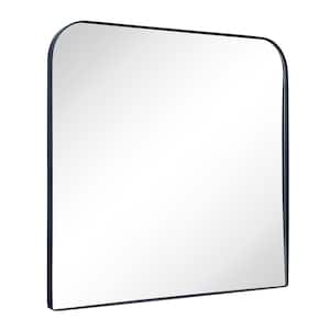 Decole 34 in. W x 30 in. H Large Rectangular Stainless Steel Framed Wall Mounted Bathroom Vanity Mirror in Matt Black
