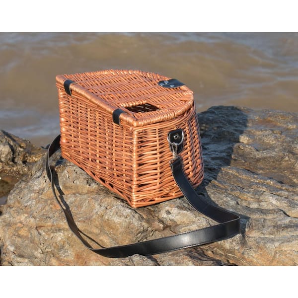 Buy Wholesale QI003415 Wicker Fishing Creel with Faux Leather Shoulder Strap