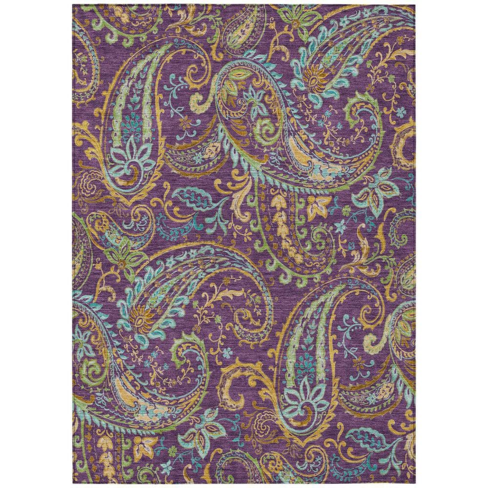 Purple, Turquoise, Gold 5 ft. x 8 ft. Woven Paisley Polyester Rectangle Indoor / Outdoor Area Rug price history on PriceWatchPro