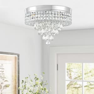 15.2 in. 4-Light Chrome Crystal Flush Mount Ceiling Light