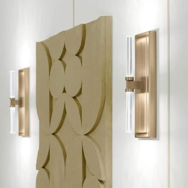 KICHLER Sycara 2-Light Champagne Bronze Modern Integrated LED Dimmable Bathroom Indoor Wall Sconce Light with Faceted Crystal