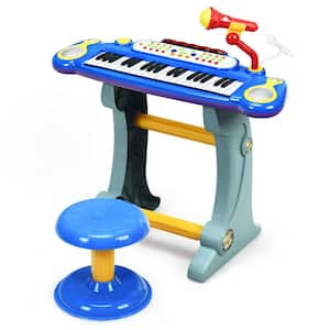 37 Key Electronic Keyboard Kids Toy Piano MP3 Input with Microphone and Stool Blue