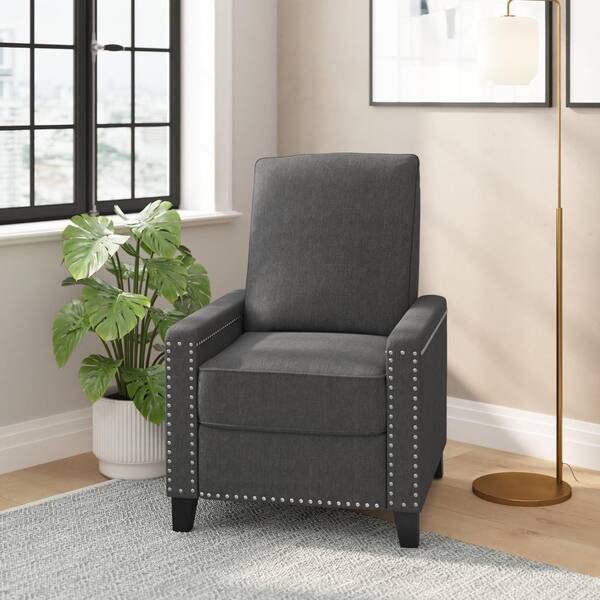 Taylor + Logan 27 in. W Gray Upholstered Transitional Style Pillow Back Recliner with Accent Nail Trim and Pushback Recline, Light Gray