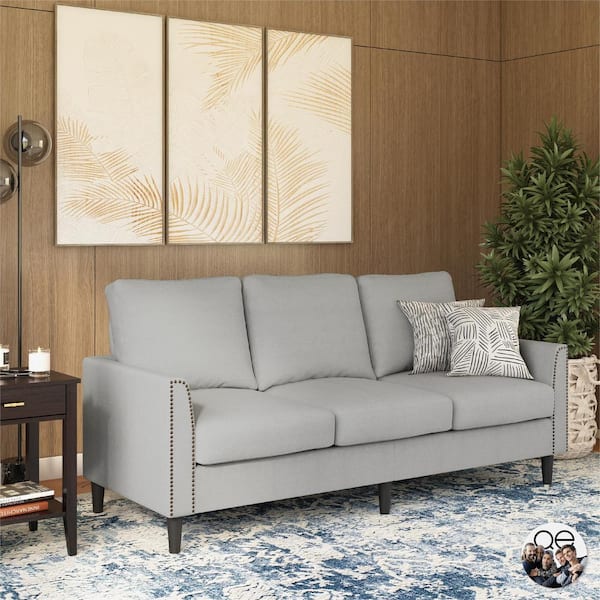 Dorel Living Tulsa Collection in. Arm Linen Mid Modern Straight Trim Sofa in Gray DE73169 - The Home Depot