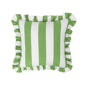Cabana Stripe Green/White 18 in. Filled Square Ruffle Outdoor Throw Pillow