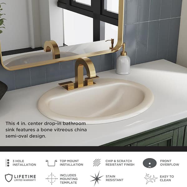 Glacier Bay Aragon 20 in. Drop-In Oval Vitreous China Bathroom